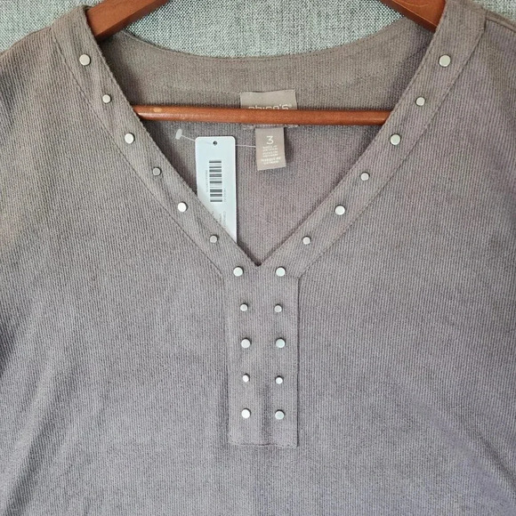 New $64.95 Chico's Top Blouse Size 3 Gray Long Sleeve V-Neck Pullover - Picture 12 of 16